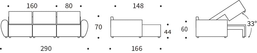 Canapea extensibila cu sezlong Norum cu brate rotunjite Esina Mocha 145x240cm