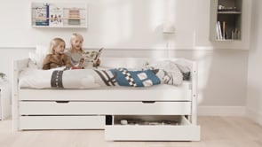 Pat single + pat suplimentar si doua sertare, White, MDF, 90x190/200 cm