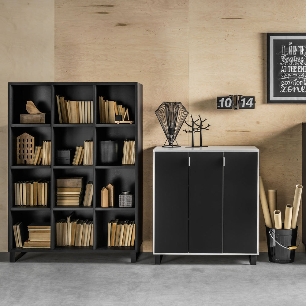 The Decorators: Biblioteca joasa 3x4 sertare VOX Simple 112x38x148.5cm, negru