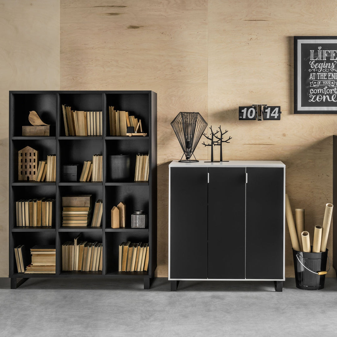 The Decorators: Biblioteca joasa 3x4 sertare VOX Simple 112x38x148.5cm, negru