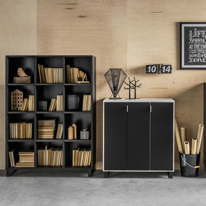 The Decorators: Biblioteca joasa 3x4 sertare VOX Simple 112x38x148.5cm, negru