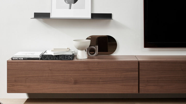 The Decorators: Comoda TV BoConcept Lugano 192x28cm, stejar inchis, cu usi simple si sertar