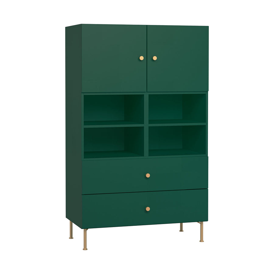 Biblioteca verde cu 2 sertare, 2 usi si 4 rafturi VOX Creative 91x47x151 cm