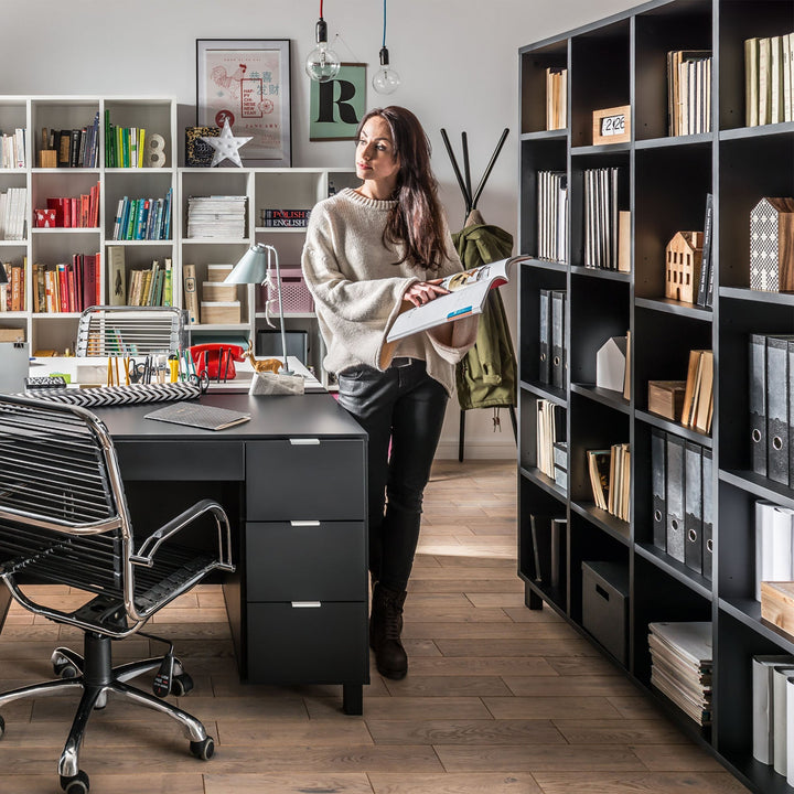 The Decorators: Biblioteca joasa 3x4 sertare VOX Simple 112x38x148.5cm, negru