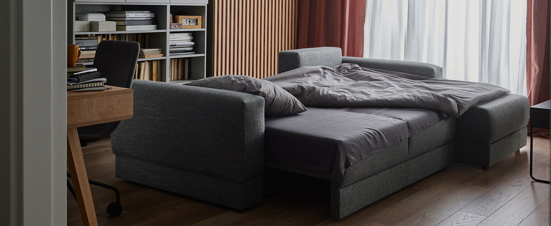 The Decorators: Canapea de colt 3 locuri extensibila cu depozitare si sezlong pe partea stanga VOX Stello, culoare/textura tapiterie la alegere