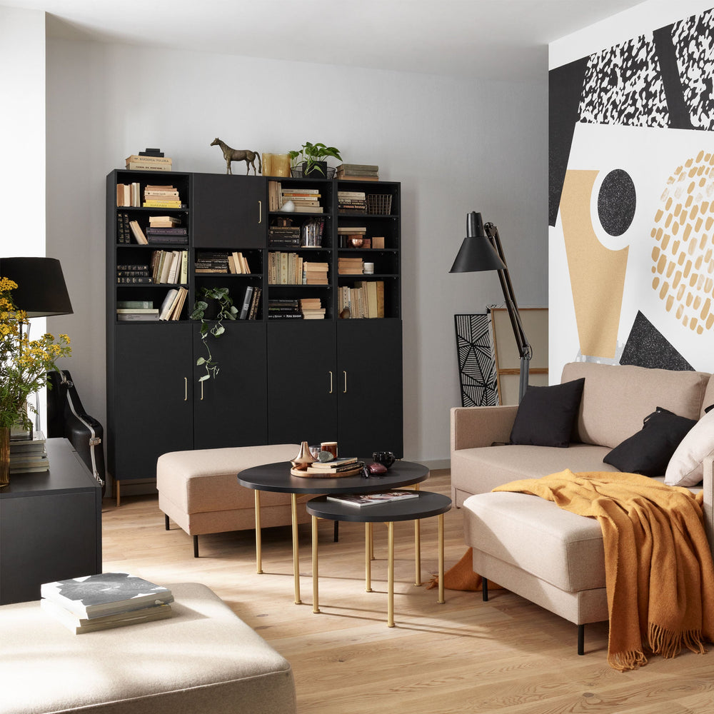 Biblioteca inalta cu rafturi si usi, neagra, VOX Creative 182x37.5x197 cm