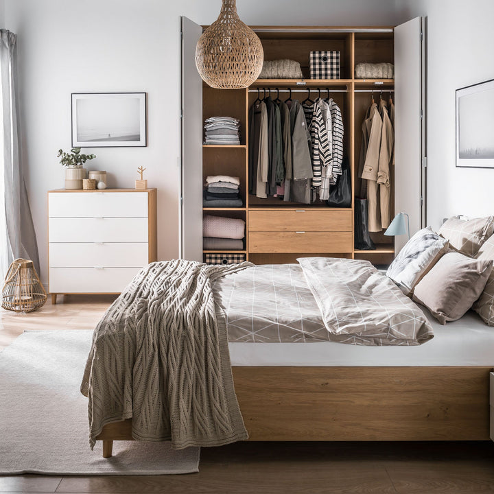 The Decorators: Dulap 4 usi VOX Simple 185x240 cm, alb/stejar