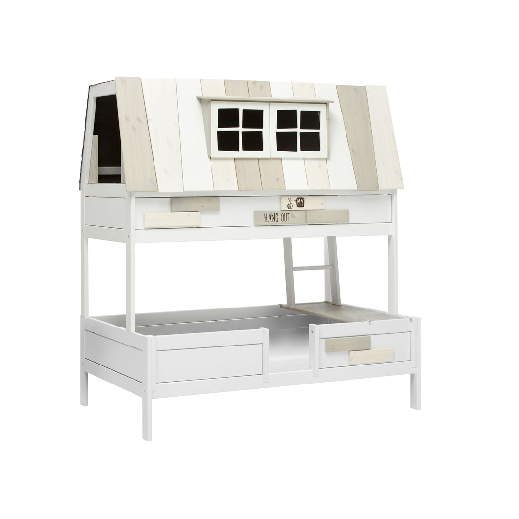 The Decorators: Pat casuta cu loc de joaca, Hangout, lemn de pin, 90/120/140x200 cm