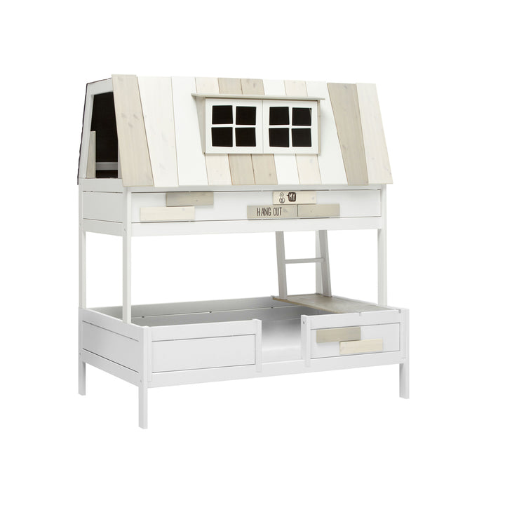 The Decorators: Pat casuta cu loc de joaca, Hangout, lemn de pin, 90/120/140x200 cm