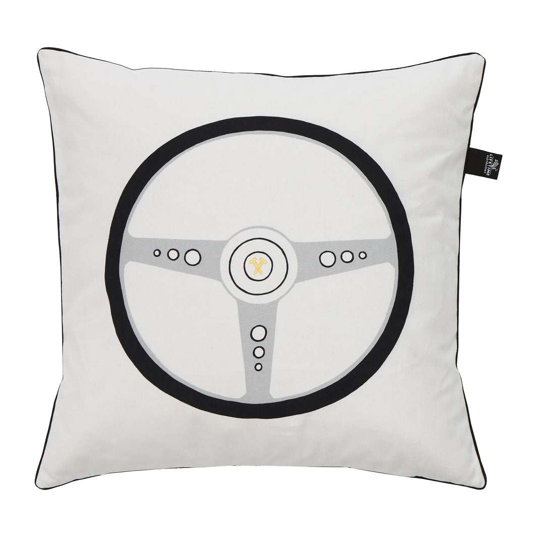 The Decorators: Perna decorativa cu 2 fete, Road Trip Steer, bumbac, alb-negru, 50x50 cm