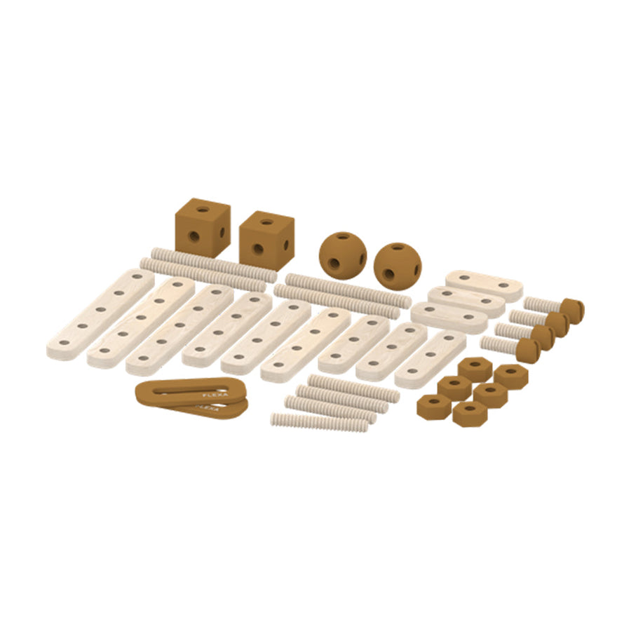 Set de joaca piese de constructie, Play, lemn, mustar 17x1 cm