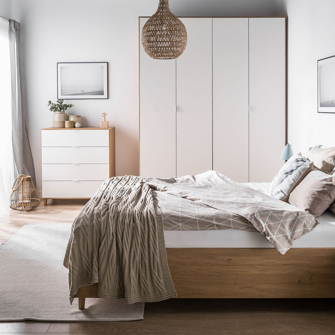 The Decorators: Dulap 4 usi VOX Simple 185x240 cm, alb/stejar