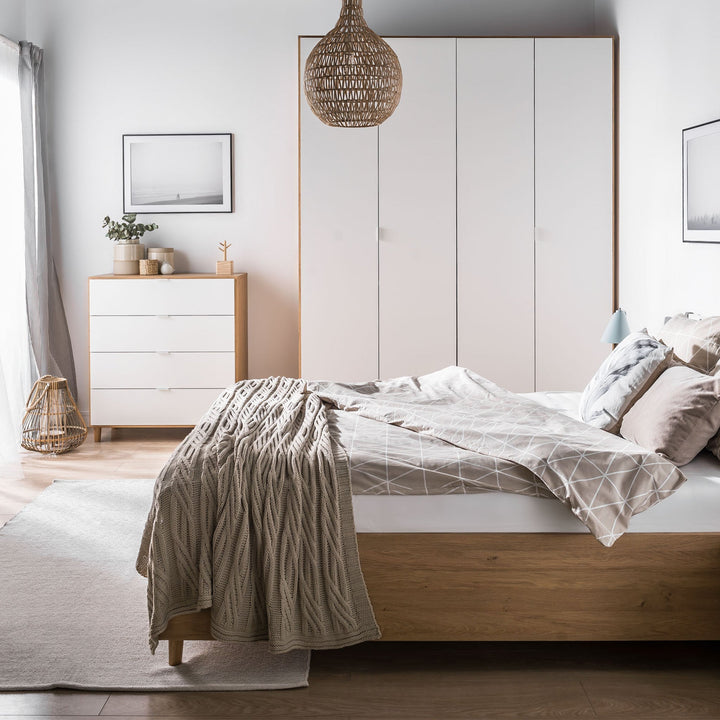 The Decorators: Dulap 4 usi VOX Simple 185x240 cm, alb/stejar