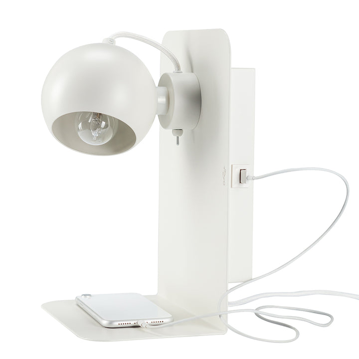 The Decorators: Aplica perete reglabila cu USB si suport telefon mobil VOX Ball, metal, alb