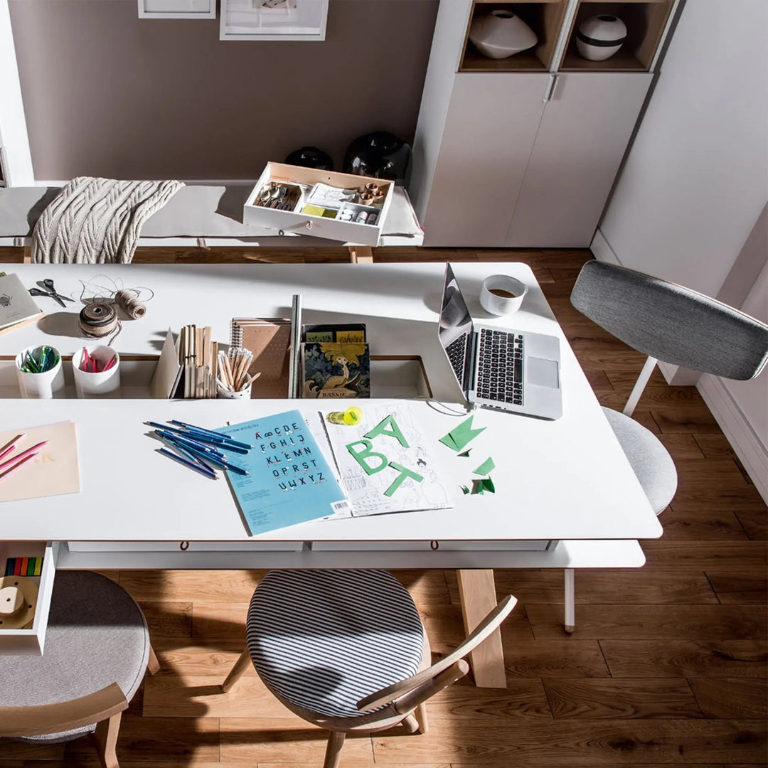 The Decorators: Bancheta din pal melaminat, alb/stejar, VOX 4 You 170x36x46 cm