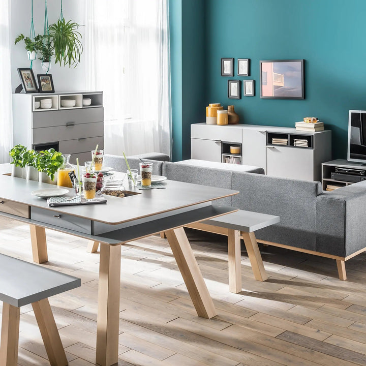 The Decorators: Bancheta din pal melaminat, alb/stejar, VOX 4 You 170x36x46 cm