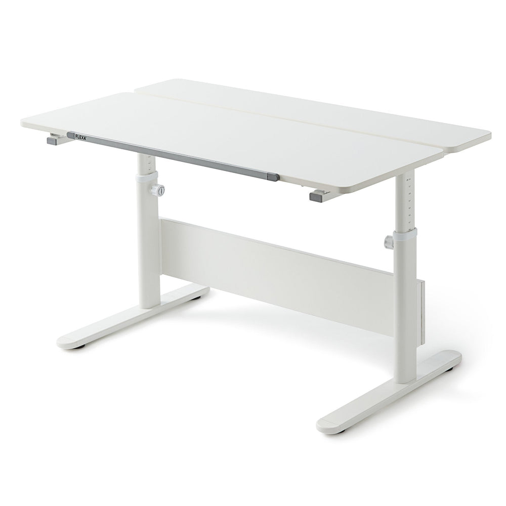 Birou copii ajustabil, Evo Split, MDF si metal, alb, 120x70x58 cm