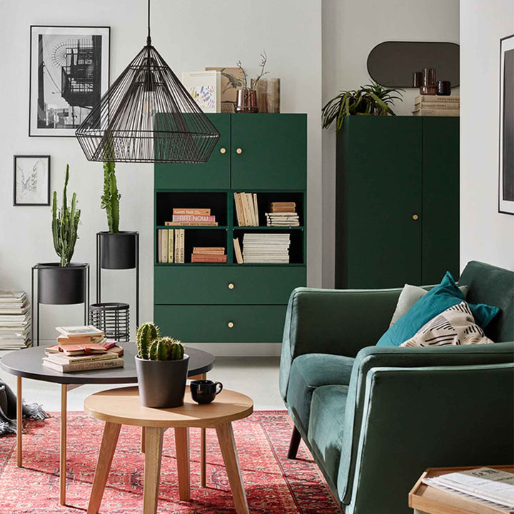 Biblioteca verde cu 2 sertare, 2 usi si 4 rafturi VOX Creative 91x47x151 cm