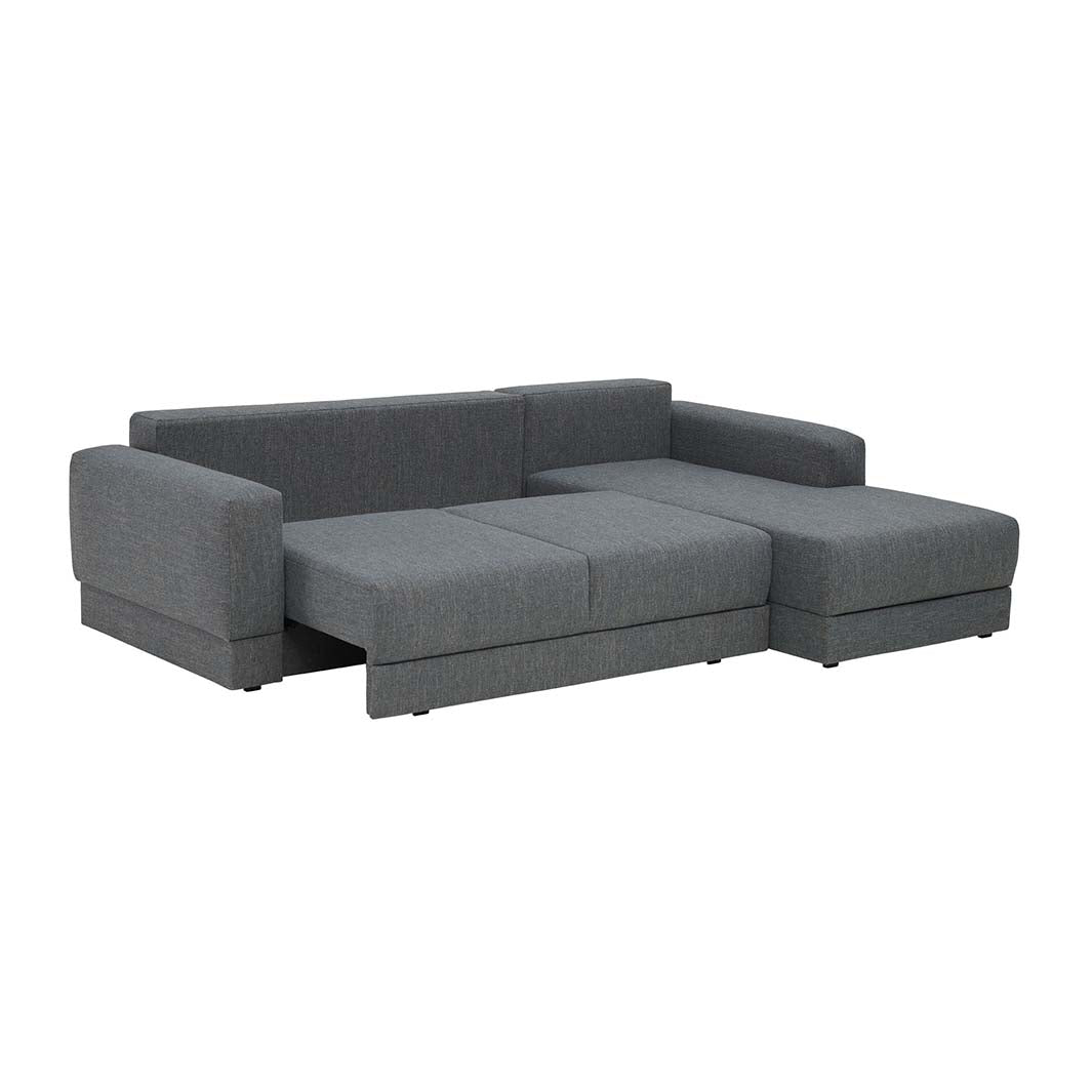 The Decorators: Canapea de colt 3 locuri extensibila cu depozitare si sezlong pe partea stanga VOX Stello, culoare/textura tapiterie la alegere