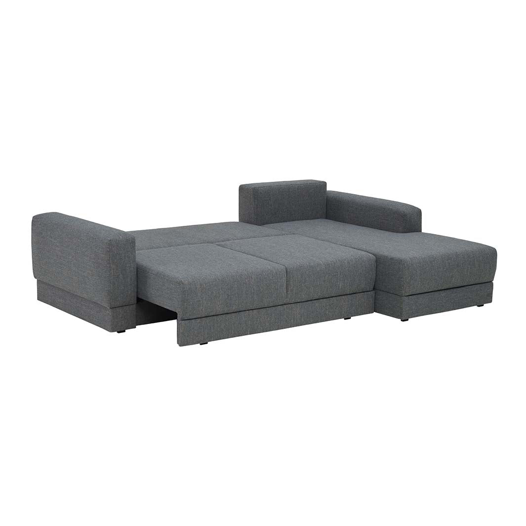 The Decorators: Canapea de colt 3 locuri extensibila cu depozitare si sezlong pe partea stanga VOX Stello, culoare/textura tapiterie la alegere