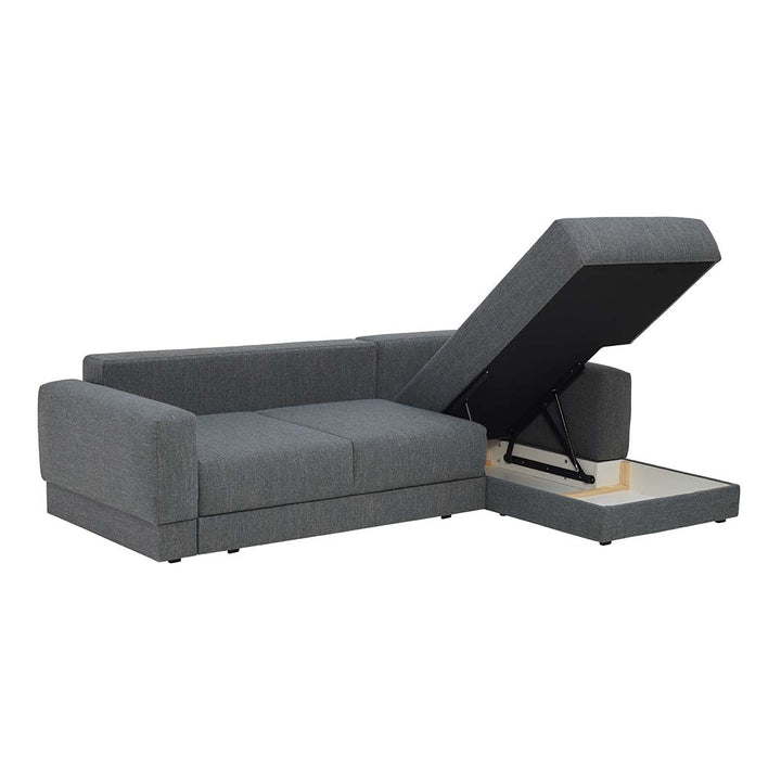 The Decorators: Canapea de colt 3 locuri extensibila cu depozitare si sezlong pe partea stanga VOX Stello, culoare/textura tapiterie la alegere