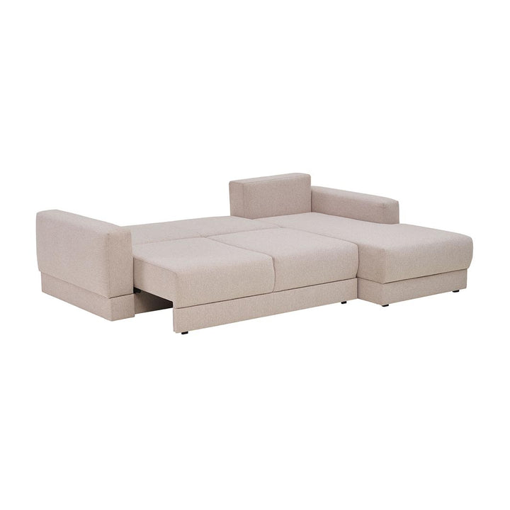 The Decorators: Canapea de colt 3 locuri extensibila cu depozitare si sezlong pe partea stanga VOX Stello, culoare/textura tapiterie la alegere