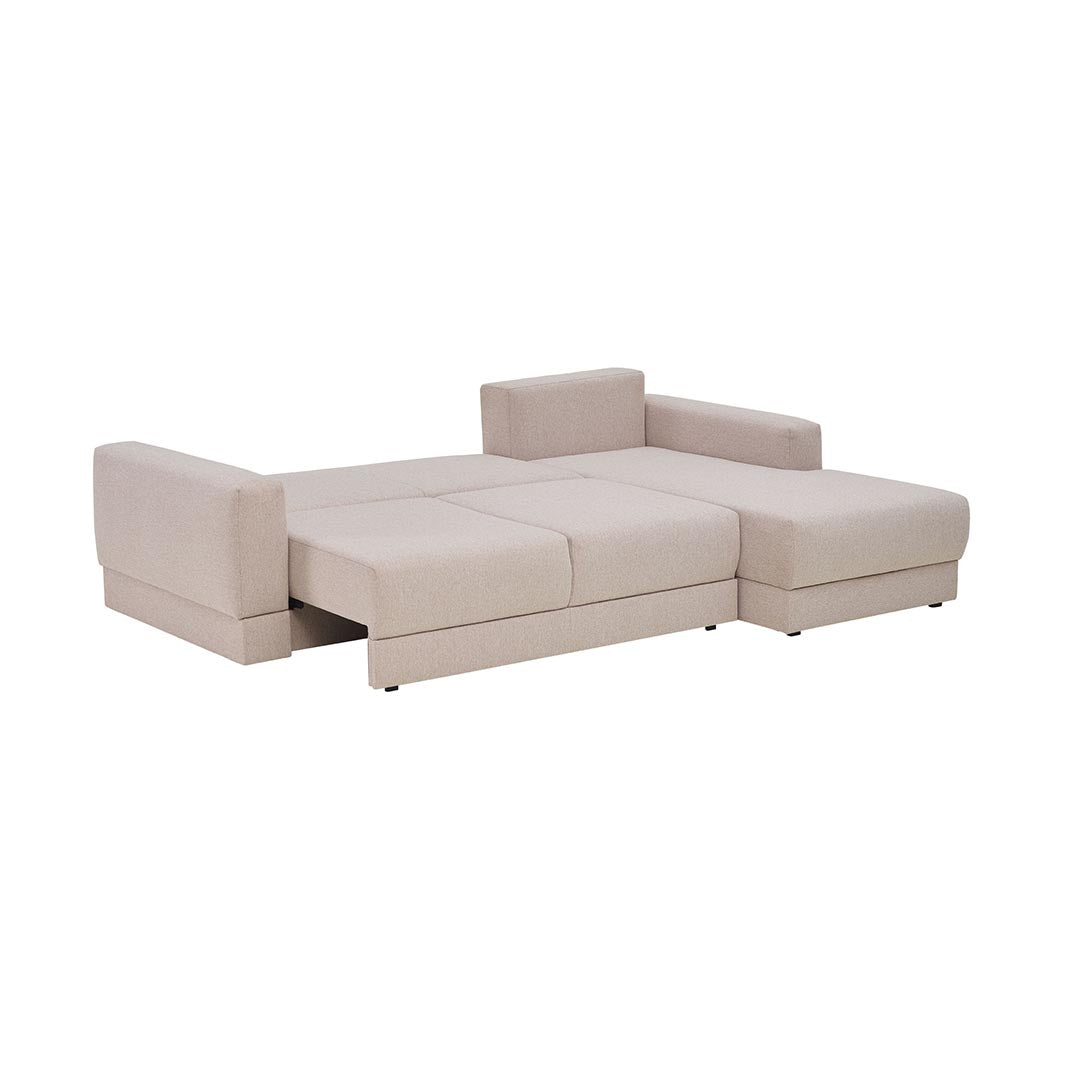 The Decorators: Canapea de colt 3 locuri extensibila cu depozitare si sezlong pe partea stanga VOX Stello, culoare/textura tapiterie la alegere