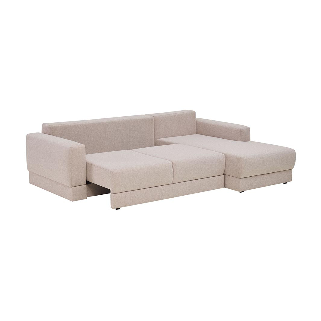 The Decorators: Canapea de colt 3 locuri extensibila cu depozitare si sezlong pe partea stanga VOX Stello, culoare/textura tapiterie la alegere