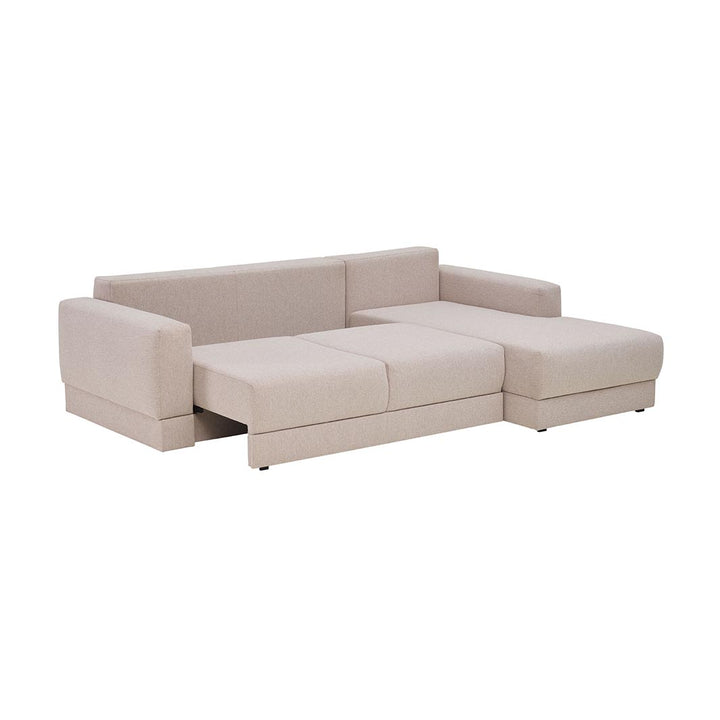 The Decorators: Canapea de colt 3 locuri extensibila cu depozitare si sezlong pe partea stanga VOX Stello, culoare/textura tapiterie la alegere