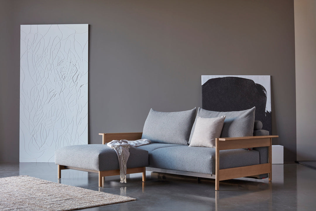 The Decorators: Taburet otoman Malloy Wood Bouclé Ash Grey 75x100 cm