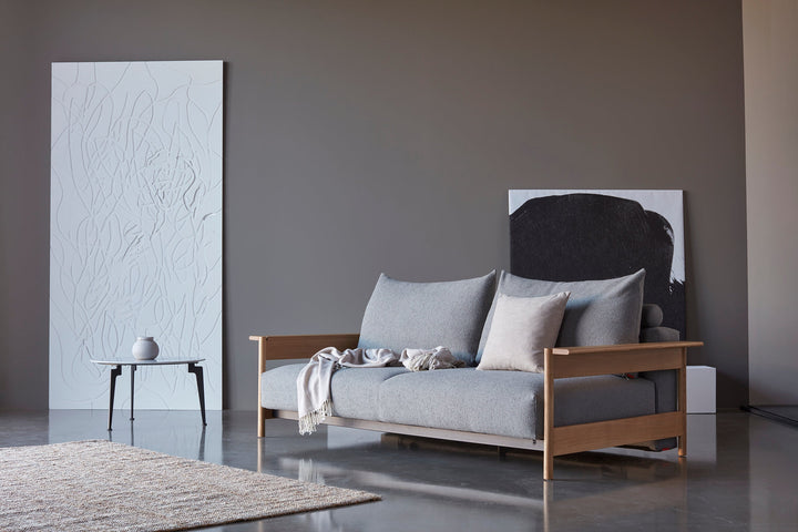 The Decorators: Canapea extensibila Malloy Wood Bouclé Ash Grey 150x200cm