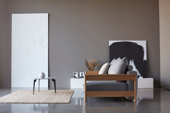 The Decorators: Canapea extensibila Malloy Wood Bouclé Ash Grey 150x200cm
