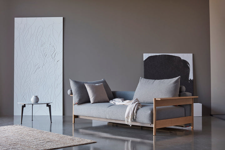 The Decorators: Canapea extensibila Malloy Wood Bouclé Ash Grey 150x200cm