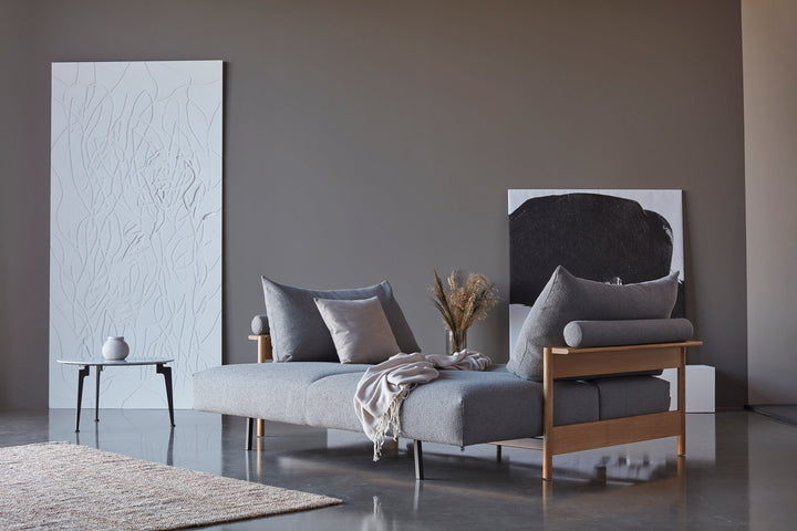 The Decorators: Canapea extensibila Malloy Wood Bouclé Ash Grey 150x200cm