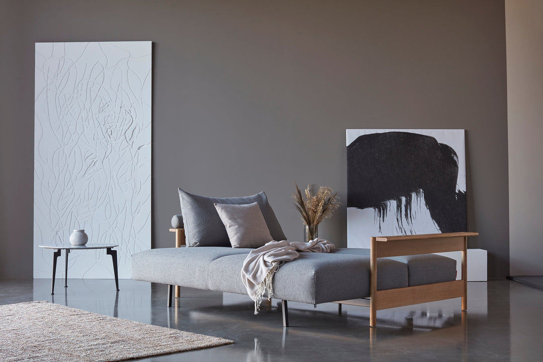 The Decorators: Canapea extensibila Malloy Wood Bouclé Ash Grey 150x200cm