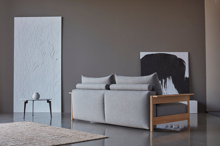 The Decorators: Canapea extensibila Malloy Wood Bouclé Ash Grey 150x200cm
