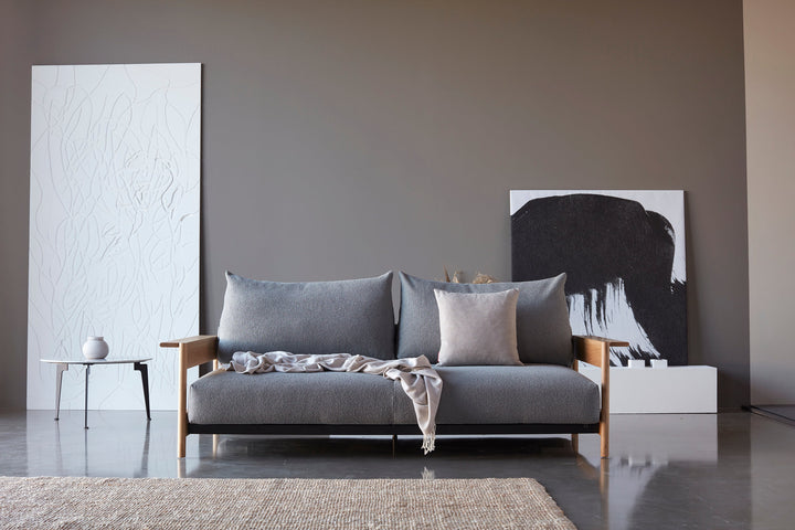 The Decorators: Canapea extensibila Malloy Wood Bouclé Ash Grey 150x200cm