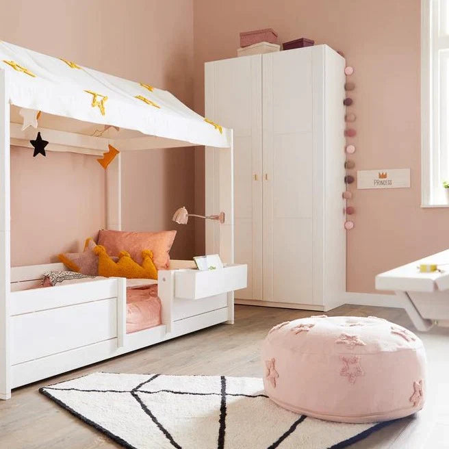 The Decorators: Puf rotund, Princess Stars, bumbac si umplutura EPS, roz, 30x60x60 cm