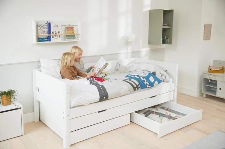 The Decorators: Pat cu extensie si doua sertare Flexa White 90x200 cm