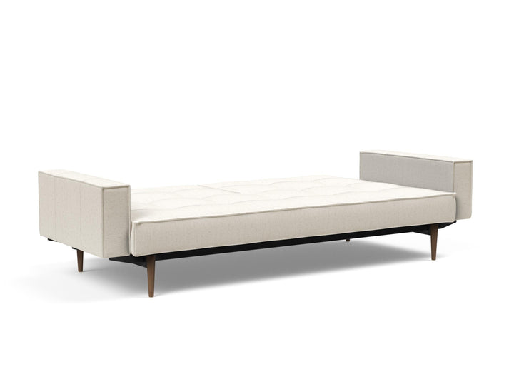 The Decorators: Canapea extensibila cu brate Splitback Styletto Dark Wood Boucle Off White 115x210cm