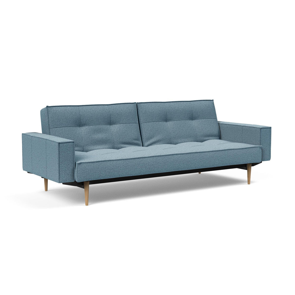 Canapea extensibila cu brate Splitback Styletto Light Wood Mixed Dance Light Blue 115x210cm