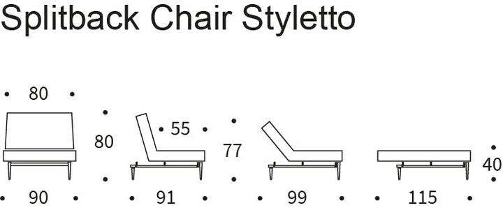 The Decorators: Fotoliu recliner Splitback Styletto Black Wood Flashtex Dark Grey 115x90cm