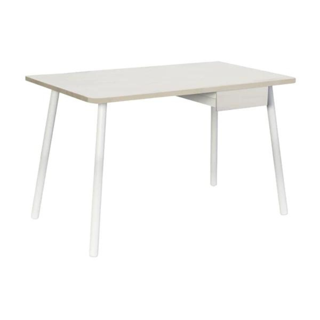 The Decorators: Birou copii cu sertar, lemn de pin si fag +MDF, alb, 120x 67x72 cm