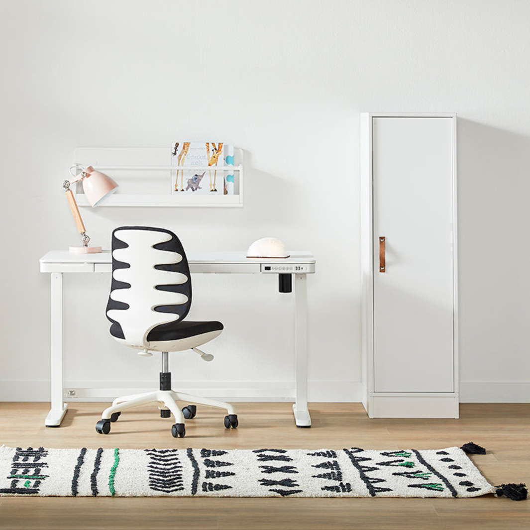 The Decorators: Birou copii ajustabil electric + USB, Rise, alb, 121x60x72-121 cm