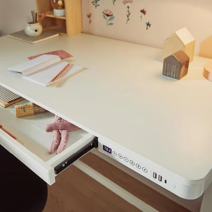 The Decorators: Birou copii ajustabil electric + USB, Rise, alb, 121x60x72-121 cm