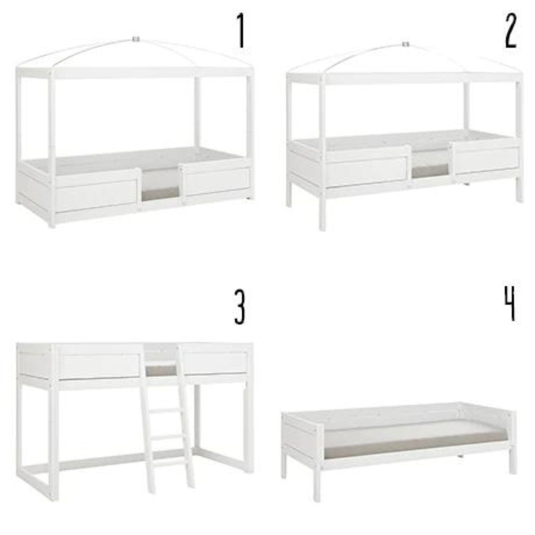 The Decorators: Pat copii 4 in 1 cu suport de baldachin, lemn de pin, 90x200 cm