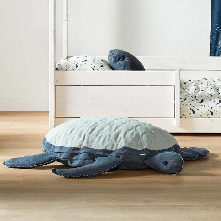 Puf pentru copii, Ocean Turtle, bumbac si poliester, gri, 80x70x30 cm