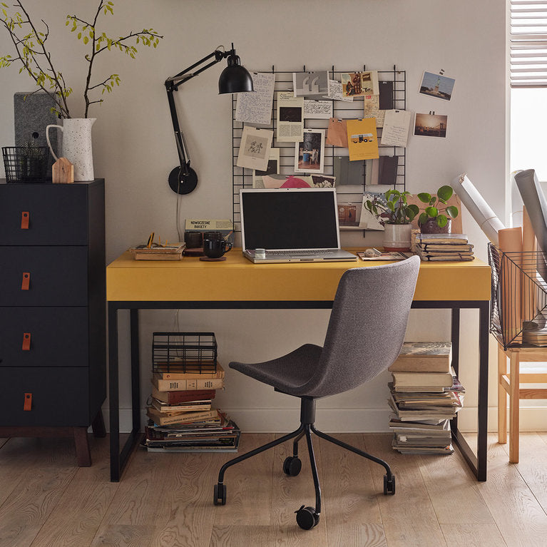 Birou 2 sertare galben-negru -VOX Creative- 136x67x78 cm