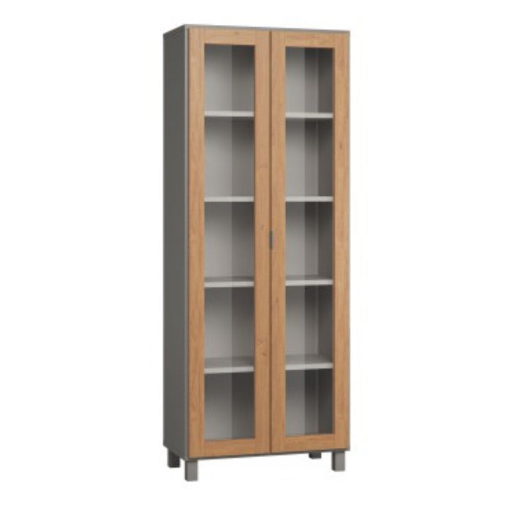 The Decorators: Vitrina 2 usi VOX Simple, carcasa gri/front stejar