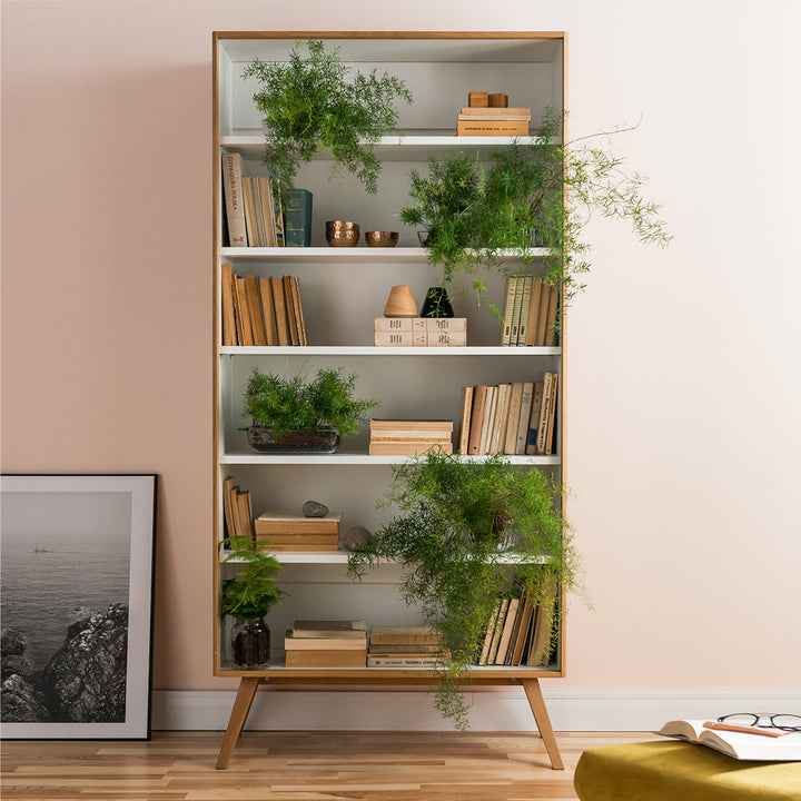 The Decorators: Biblioteca stejar-alb cu rafturi ajustabile VOX Nature 101x40x207 cm